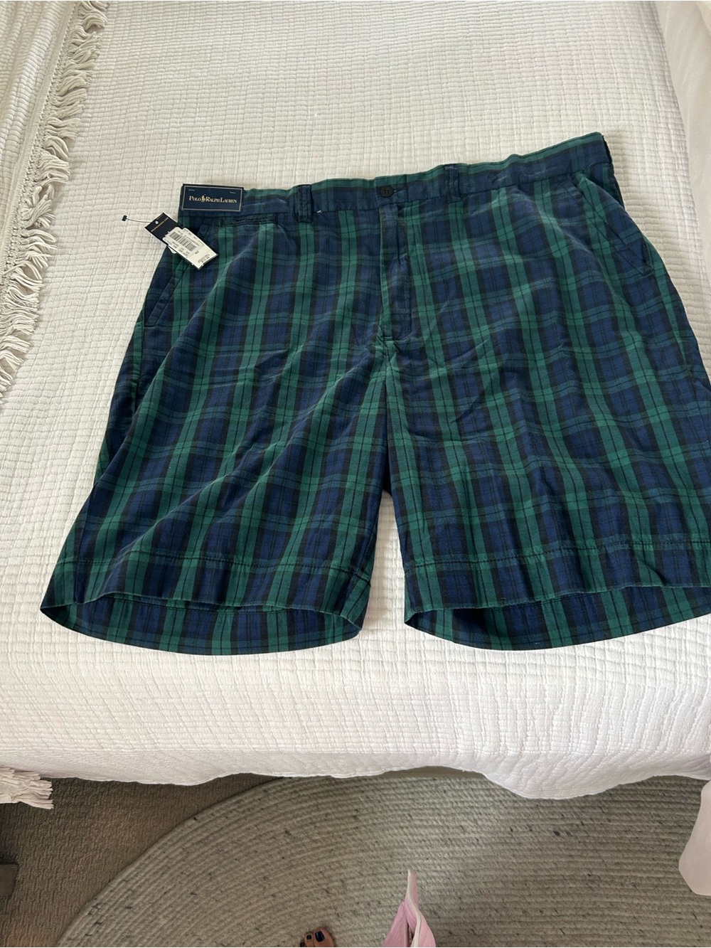 Polo by Ralph Lauren Navy and Green Plaid Flat Front Men’s Shorts